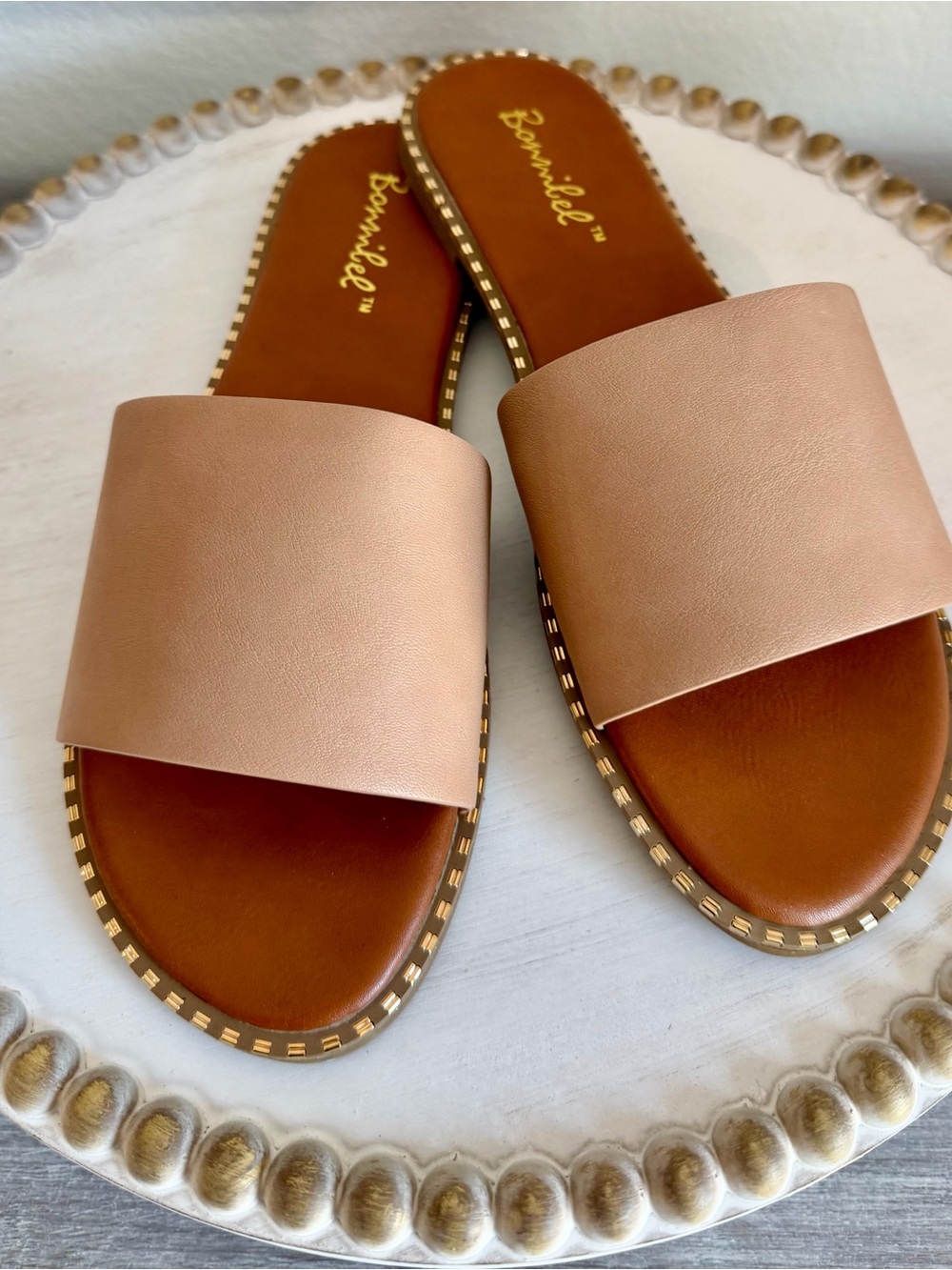 Bonnibel Tan Neutral Embellished Flat Slide Summer Casual Sandals 7.5 - Picture 9 of 9